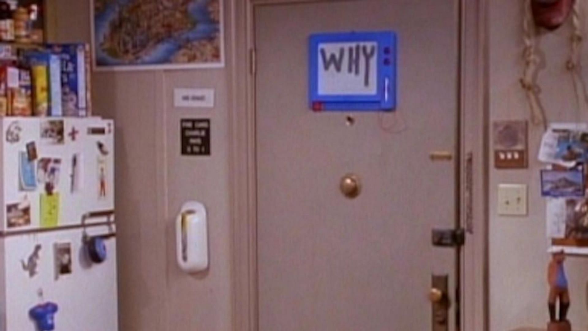 A scene from Friends featuring the white board in Chandler and Joey's apartment (Image via Warner Bros.)